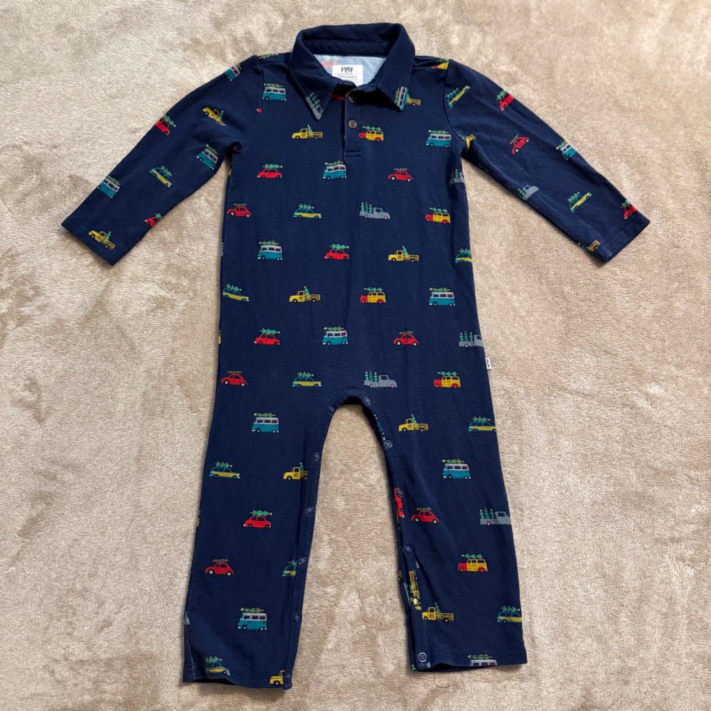 Little Sleepies Play Christmas Tree Cars Terry Romper Navy 18-24 Months